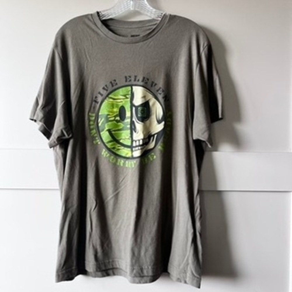 5.11 Tactical Mens Gray Graphic T-Shirt Skull Smiley Face Don't Worry Be Ready L - Picture 1 of 8